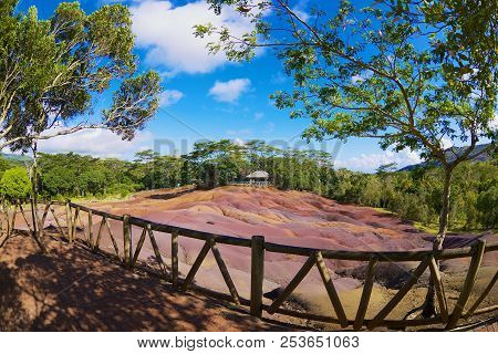 Chamarel, Mauritius - December 02, 2012: Unidentified People Visit Seven Coloured Earths In Chamarel