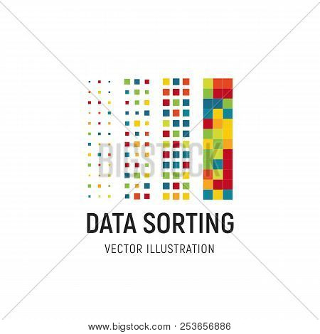 Data Sorting Vector Illustration. Big Data Base Vector Emblem. Information Sorting Abstract Logo. Di