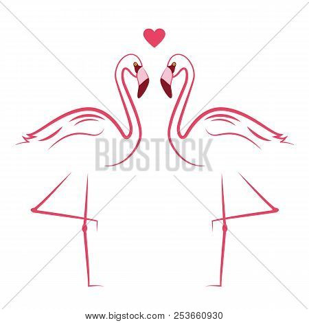 Two Pink Flamingos In Love Simlpe Drawing Vector Illustration Eps10