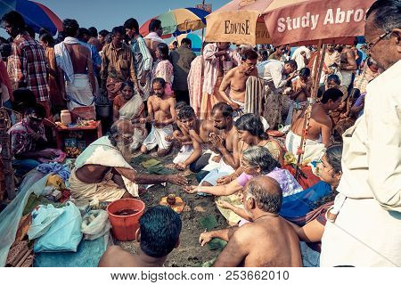 Varkala, Kerala, India - November 30, 2017: Diwali festival. Diwali celebration on Varkala beach. Ma