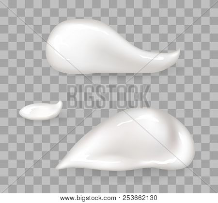 Whipped Cream Drops Of Big And Small Size Set. Sweet Dessert Ingredient To Put On Top. Tender Dairy 