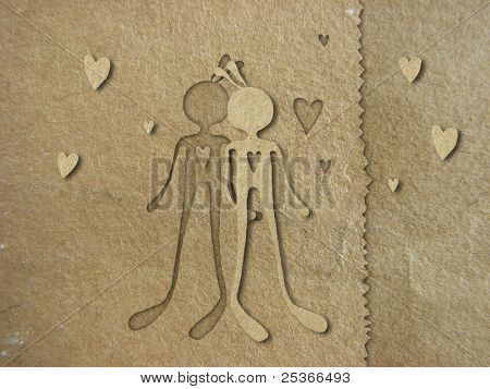 Ilustración con la técnica de recorte. Textura de papel de estraza.