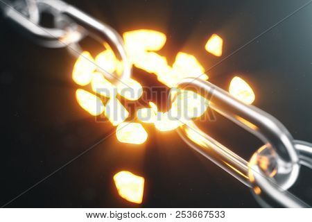 The Metal Chain Is Disconnected With The Red-hot Link, Feeble Link. 3d Illustration