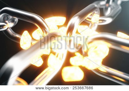 The Metal Chain Is Disconnected With The Red-hot Link, Feeble Link. 3d Illustration