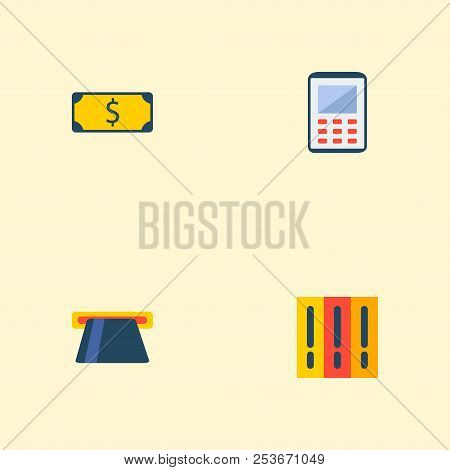 Set Of Commerce Icons Flat Style Symbols With Calculator, Atm, Library And Other Icons For Your Web 