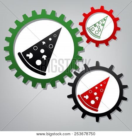 Pizza Simple Sign. Vector. Three Connected Gears With Icons At G