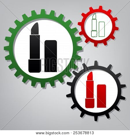 Pomade Simple Sign. Vector. Three Connected Gears With Icons At
