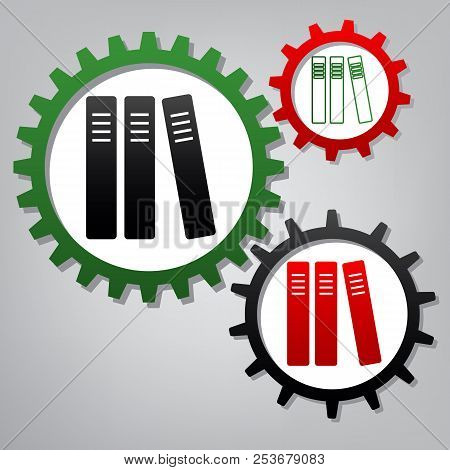Row Of Binders, Office Folders Icon. Vector. Three Connected Gea