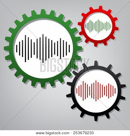 Sound Waves Icon. Vector. Three Connected Gears With Icons At Gr