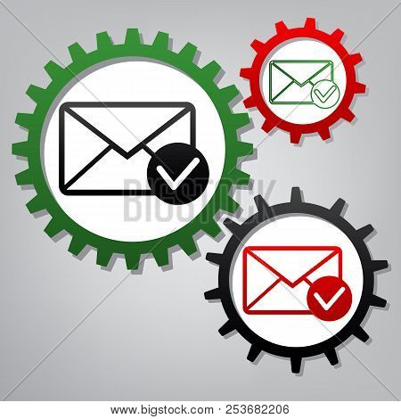 Mail Sign Illustration With Allow Mark. Vector. Three Connected