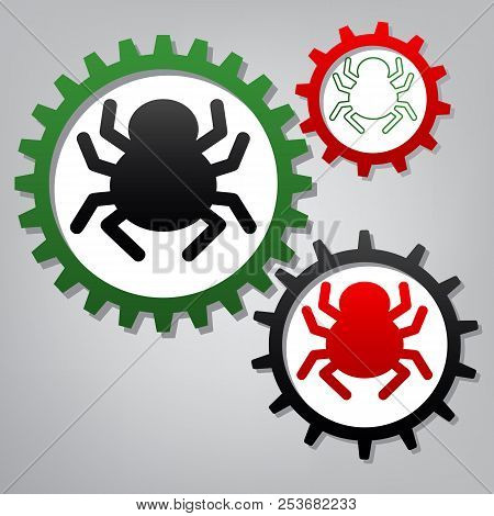 Spider Sign Illustration. Vector. Three Connected Gears With Ico