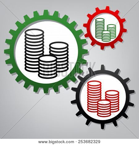 Money Sign Illustration. Vector. Three Connected Gears With Icon