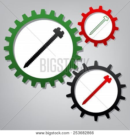 Screw Sign Illustration. Vector. Three Connected Gears With Icon