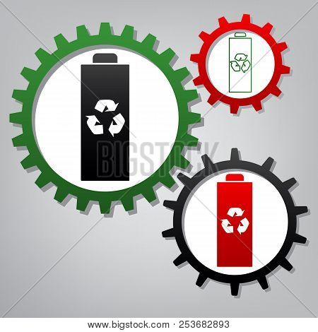 Battery Recycle Sign Illustration. Vector. Three Connected Gears
