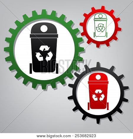 Trashcan Sign Illustration. Vector. Three Connected Gears With I