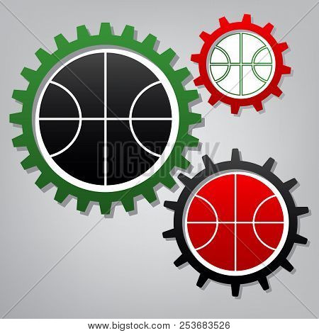 Basketball Ball Sign Illustration. Vector. Three Connected Gears