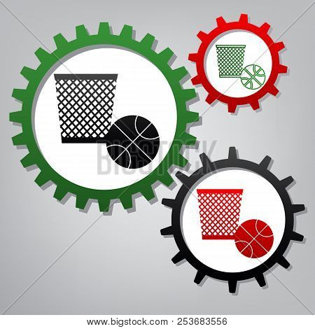 Trash Sign Illustration. Vector. Three Connected Gears With Icon
