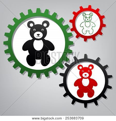 Teddy Bear Sign Illustration. Vector. Three Connected Gears With