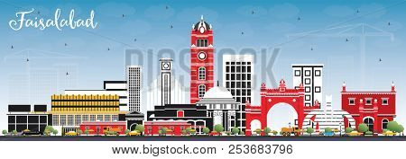 Faisalabad Pakistan City Skyline with Gray Buildings and Blue Sky. Business Travel and Tourism Concept with Modern Architecture. Faisalabad Cityscape with Landmarks.