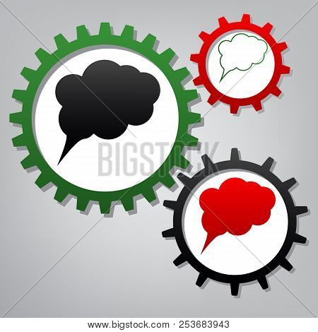 Speach Bubble Sign Illustration. Vector. Three Connected Gears W