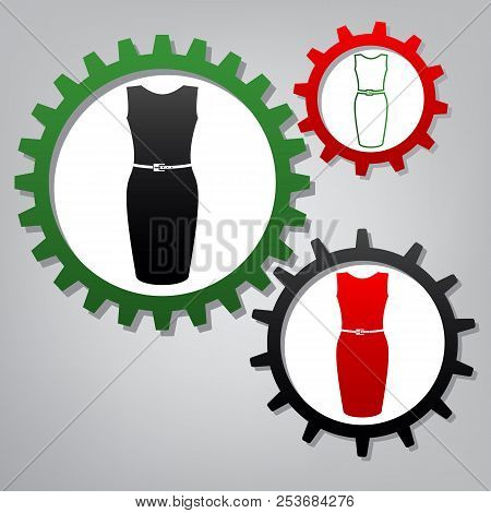 Dress Sign Illustration. Vector. Three Connected Gears With Icon