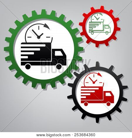 Delivery Sign Illustration. Vector. Three Connected Gears With I