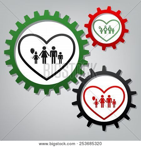 Family Sign Illustration In Heart Shape. Vector. Three Connected