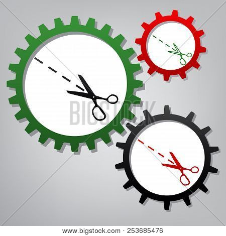 Scissors Sign Illustration. Vector. Three Connected Gears With I