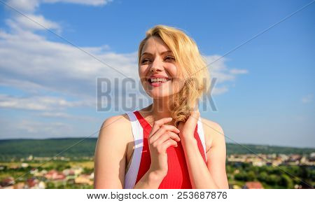 Flirt And Coquette Concept. Girl Playful Mood Coquette. Ultimate Art Of Seduction. Girl Blonde Lady 