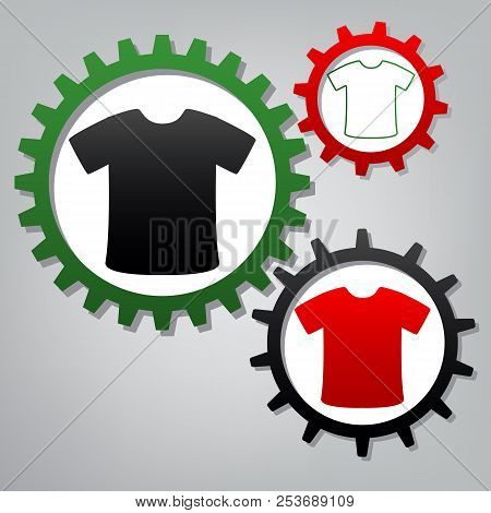 T-shirt Sign. Vector. Three Connected Gears With Icons At Grayis