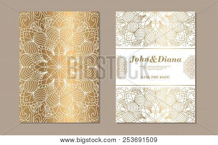Save The Date Invitation Card Design In Henna Tattoo Style. Decorative Mandala For Print, Poster, Co