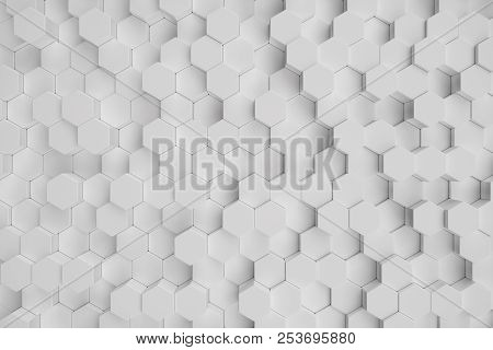 3d Illustration White Geometric Hexagonal Abstract Background. Surface Hexagon Pattern, Hexagonal Ho