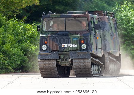 Feldkirchen / Germany - June 9, 2018: German Armoured Personnel Carrier Bandvagn 206, From Bundesweh