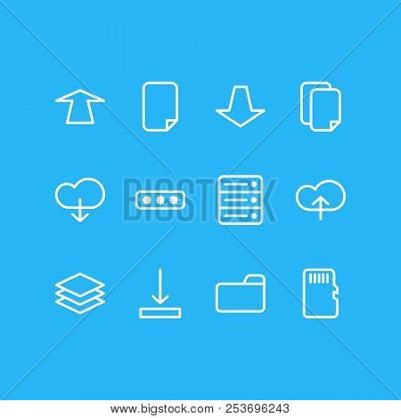 Illustration Of 12 Storage Icons Line Style. Editable Set Of Download, Pull, Cloud And Other Icon El