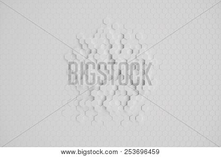 3d Illustration White Geometric Hexagonal Abstract Background. Surface Hexagon Pattern, Hexagonal Ho