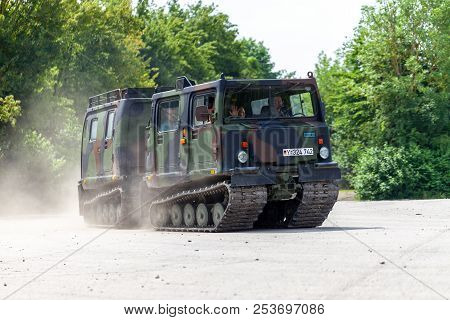 Feldkirchen / Germany - June 9, 2018: German Armoured Personnel Carrier Bandvagn 206, From Bundesweh