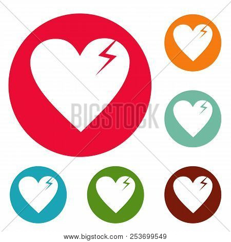 Broken Heart Icons Circle Set Isolated On White Background