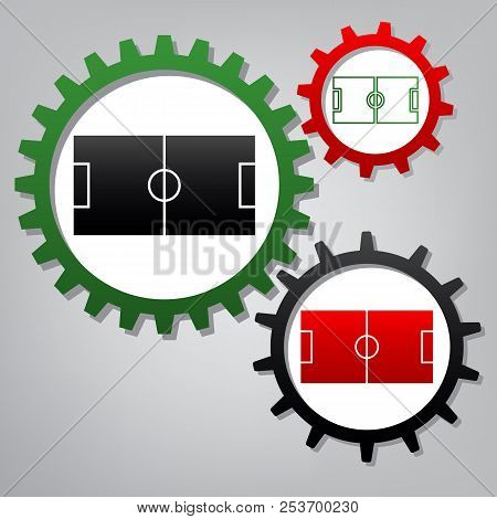 Soccer Field. Vector. Three Connected Gears With Icons At Grayis