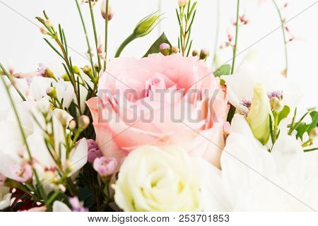 Beautiful Pink Soft Rose With White Roses And Small Flowers In Bouquet