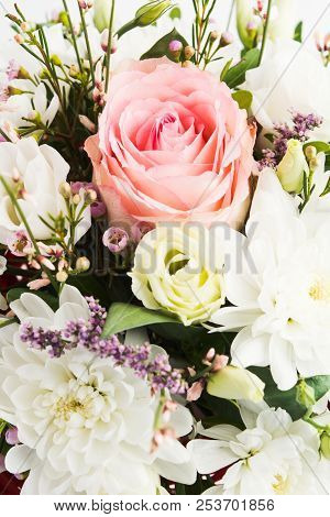Beautiful Bouquet With Roses And Small Decorative Flowers