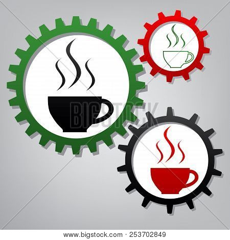 Cup Sign With Three Small Streams Of Smoke. Vector. Three Connec