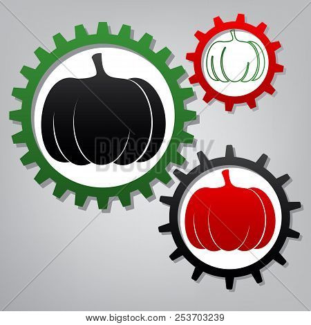 Pumpkin Sign. Vector. Three Connected Gears With Icons At Grayis