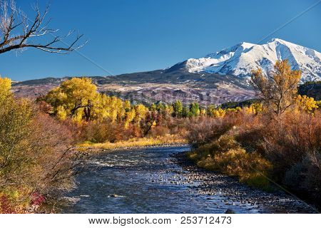 Mount Sopris autumn landscape in Colorado Rocky Mountains, USA. 