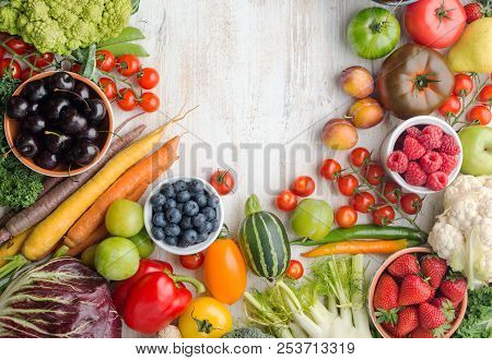Fresh Farm Produce, Summer Fruits Vegetables Berries, Cherries Strawberries Raspberries Broccoli Cau