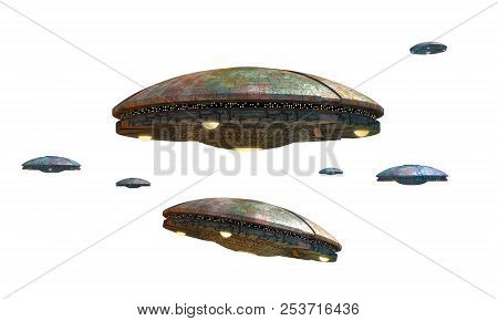 3d Illustrations Of An Ufo In Several Images Adjusted For Perspective, For Science Fiction Artwork O