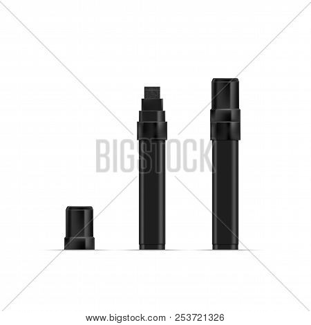 Black Marker Realistic Vector Illustration. Broad Marker For School Or Graffiti Tags