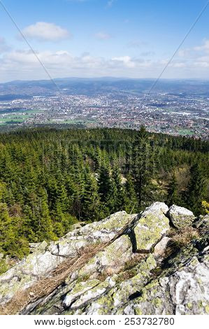 Rock Formation On Jested Mountain, Liberec In Background, Czech Republic
