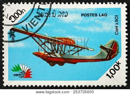 Laos - Circa 1985: A Stamp Printed In Laos Shows Cant Z.501, Aircraft, Circa 1985