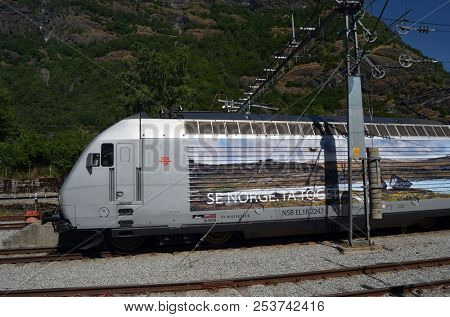 Station old Flam Railway. The Flamsbana is a 20.2-kilometer long railway line between Myrdal and Flam in Aurland, June 17,2018. Flam, Norway, Scandinavia.