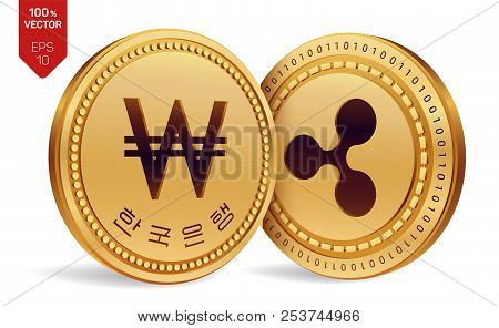 Ripple. Won. 3d Isometric Physical Coins. Digital Currency. Korea Won Coin. Cryptocurrency. Golden C